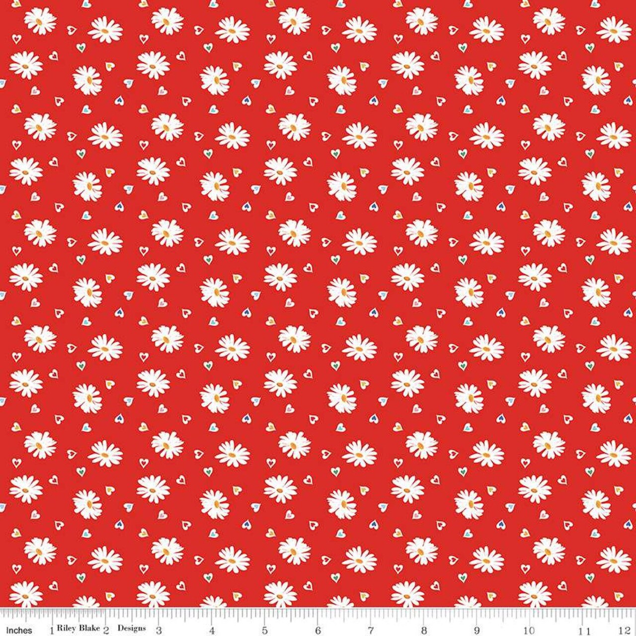 Fabric Riley Blake Strawberry Heart Daisies Simple Pleasures by the Quarter Yard C16652-STRAWBERRY